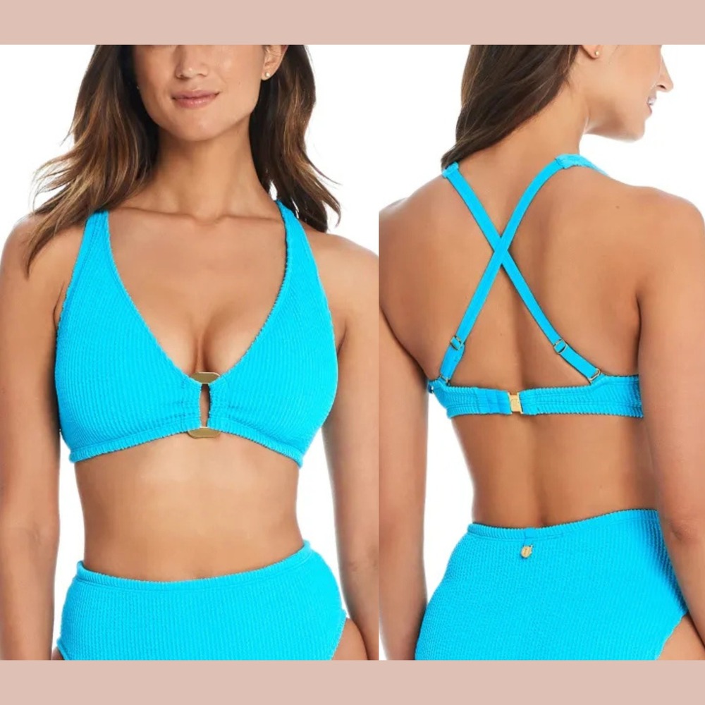 NWT $79 Bleu Rod Beattie [ 36D ] Pucker Up Halter Bikini Top Coldwater Blue 7037
